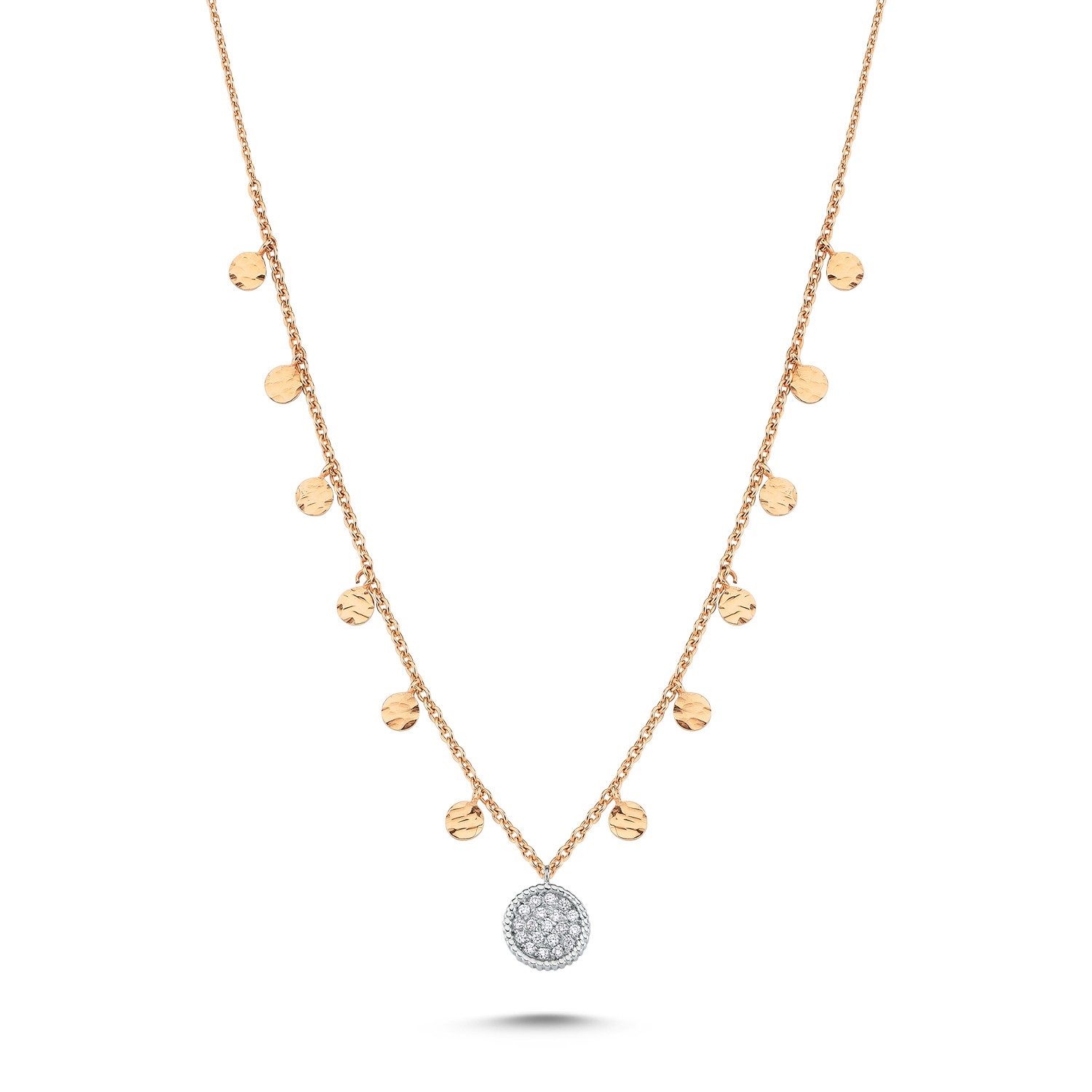 ECCE Round Pave Diamond Gold Sequin Necklace