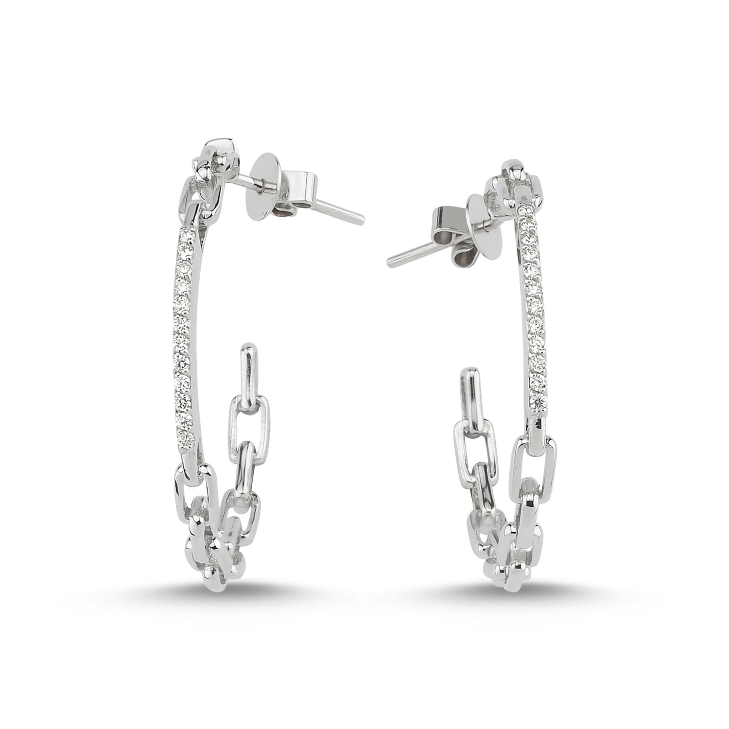 ECCE White Gold Diamond Big Chain Earring